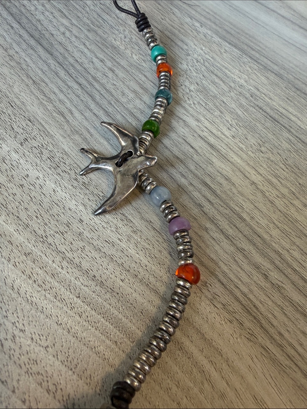 Silver Bird Charm Beaded Necklace in Multicolor